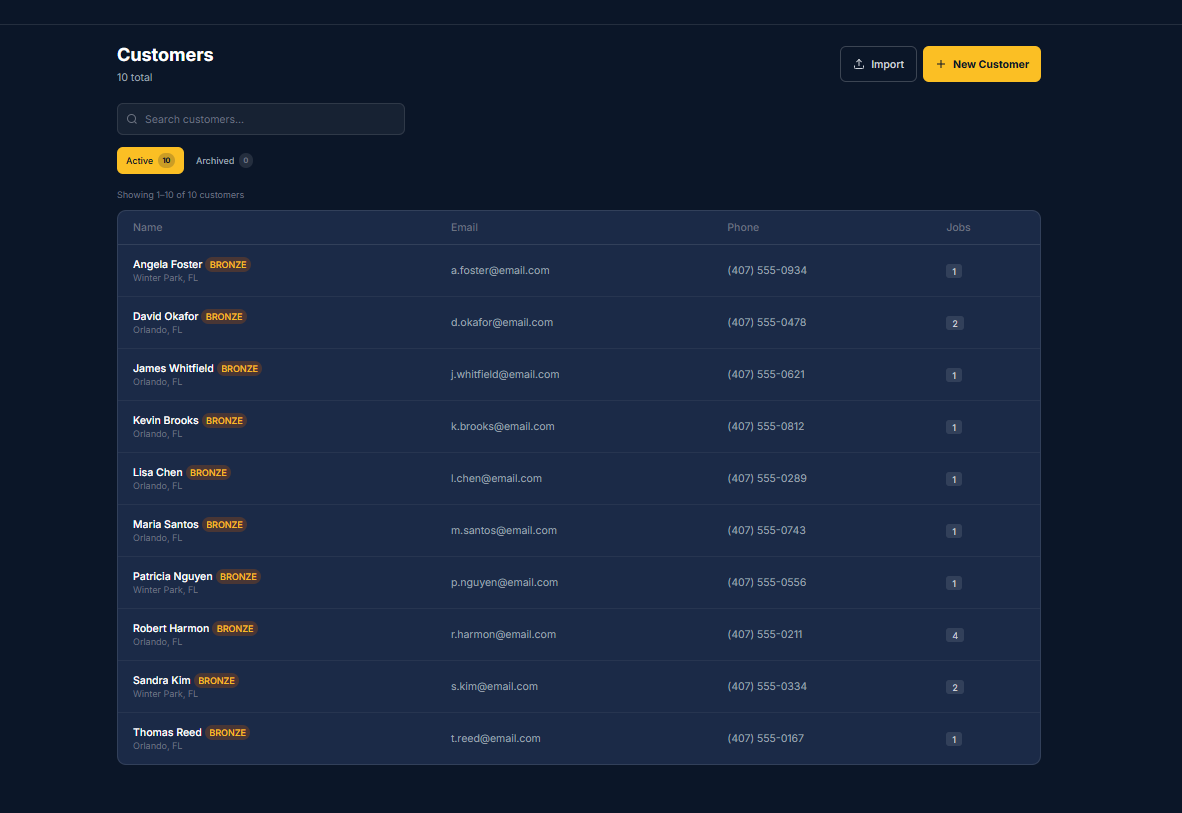 Customers screenshot