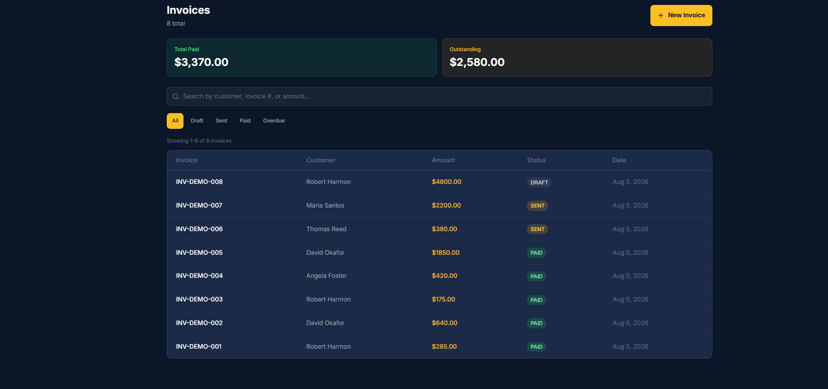 Invoices screenshot